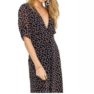 Astr the label, navy rust multi floral midi dress, size small